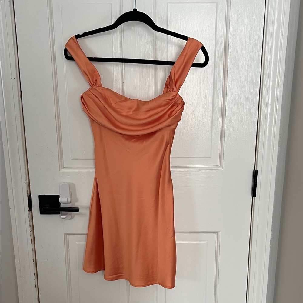 Satin Cowl Neck Slip Dress in Peach-Orange